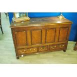 Large oak Mule Chest with spandrels in corner of panels c1810