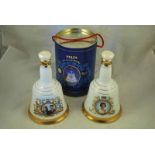 Bells Queen Mother commemorative bell shaped Decanter, still boxed, plus two 75ml bell shaped