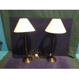 A pair of 20th century bronze Table Lamps, tapering barley twist column on circular domed base, 48cm