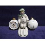 Royal Doulton Snowman Skiing Together with two Rare Christmas Tree Baubles