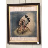Unsigned thin oils on cotton panel of a Navajo Native American Brave, by repute painted by Navajo