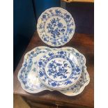 Five Meissen style Plates by Brown Westhead & Moore mid 19th century and a large tray in the same