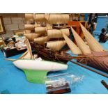 A model Frigate, pond yacht and glass ship in a bottle (3)