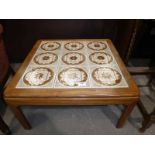 A 1970's teak Square top Magazine table with tiled Surface