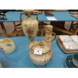 Royal Worcester 1047 jug, (A/F), Doulton Burslem lidded jar (A/F) and Austrian blush ivory vase