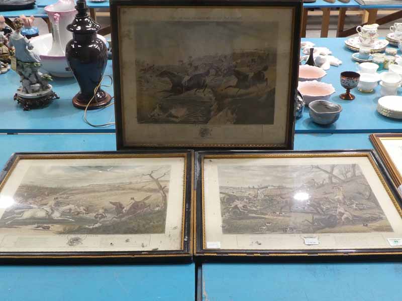 The Grand Leicestershire Fox Hunt, a part set of three Aquatints after Hunt and Alken junior