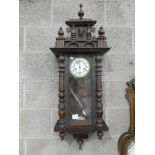 A Victorian mahogany cased Vienna style regulator wall clock, cream enamelled face