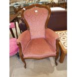 A Victorian style ladies Parlour Chair, upholstered back, arms, sides and seat