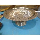 A silver and white metal Tazza crimped bowl, tests as 925, circular stepped foot tests as white