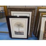 Two pairs of framed prints, La Mer and palm trees