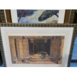 A pair of framed Indian scene prints and three others