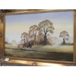Terry James, agrarian landscape horse drawn ploughing scene - signed oil on canvas