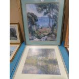 A modern framed Corot print and a similar Monet print