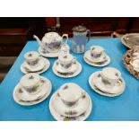 A Czechoslovakian Victoria china part six setting tea service plus early Wedgwood Jasperware jug