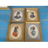 Four 19th Century style gouache small portraits framed