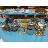 Approximately forty items of metalware, brass, pewter, silver plate