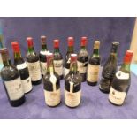 Twelve mixed bottles of French red table wines including 1976 Margaux, 1970 St Julien 1967 Beaune