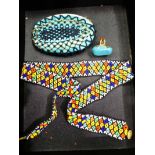 Beaded vintage purse, beaded belt and a large turquoise dress ring