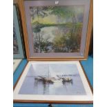 A modern framed print Monet, and another fishing boat scene