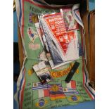 A collection of football memorabilia including 1966 world cup tea towel