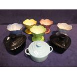 Five Maling sundae dishes and three Le Creuset small lidded dishes