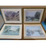 Five framed prints, local Pendleton, Pendle, Wycoller, Heaton Cooper & stainless map of Gloucester