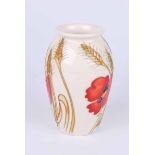A Moorcroft obovoid vase with shallow everted rim in the Harvest Poppy pattern by Emma Bossons, with