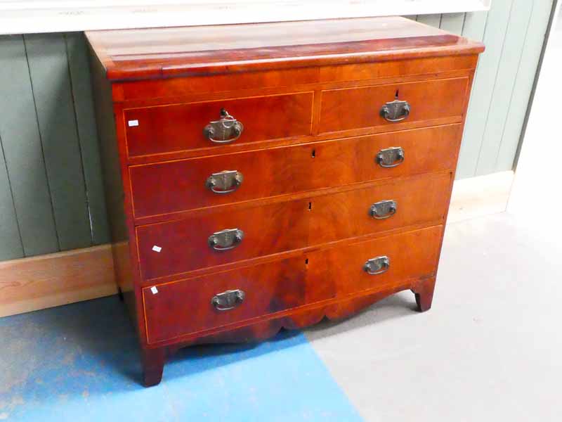 A George III mahogany & kingwood crossbanded chest of two over three graduated drawers on splay