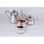 James Dixon & Sons silver plated four piece tea set with anthemion pattern banding 23cm H & smaller