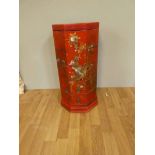 Mid century chinoiserie style hexaganol shaped small set of five drawers red lacquer with floral &