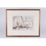 *Dennis Page (b. 1926), watercolour and graphite 'Palazzo Vecchio from Piazza Santa Croce', signed