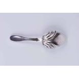 A George IV fiddle pattern silver caddy spoon with repousse flower bud bowl, Birmingham 1829 by