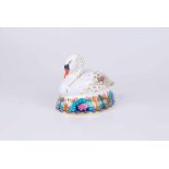 Royal Crown Derby Swan paperweight, with gold stopper 10 cm H