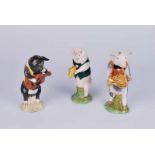 Three rare Beswick pig band members, acoustic guitar A/F