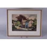 *Geoffrey H. Pooley (1908-2006), watercolour cottages and copper beech near Biggins, signed G H