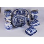 A good collection of Spode Italian pattern blue & White tableware to include, six cups & saucers,