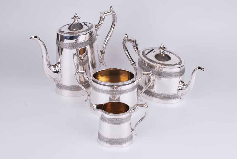 James Dixon & Sons silver plated four piece tea set with anthemion pattern banding 23cm H & smaller - Image 2 of 2