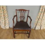 18th Century mahogany carver dining/library chair leather covered drop in seat