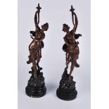 After O. Ruffony - A pair of early 20th Century French bronze patinated spelter figures on black