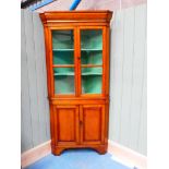 Fruitwood full length corner cupboard with shaped shelves 207cm H