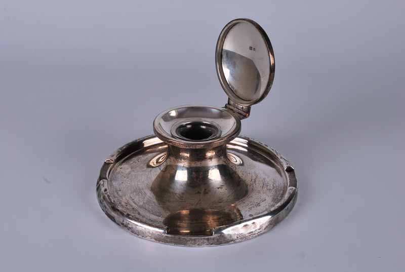 A George V silver oversize capstan inkwell, Birmingham 1912 by A. & J. Zimmerman Ltd., complete with - Image 2 of 3