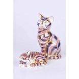 Royal Crown Derby Imari Cat paperweight and Imari Kitten paperweight, both with gold stoppers 13