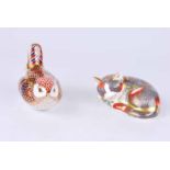 Royal Crown Derby Finch paperweight, together with Catnip Kitten, kitten with gold stoppers (2) [