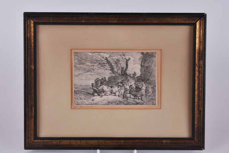 Philip Wouvermans 'Bandits' signed in image, engraving, trimmed, 7.8 x 12.5cm - Image 2 of 2