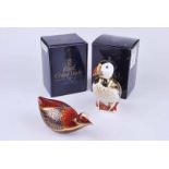 A Royal Crown Derby puffin paperweight together with a further coot example (2)
