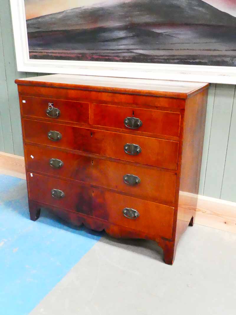 A George III mahogany & kingwood crossbanded chest of two over three graduated drawers on splay - Image 2 of 2