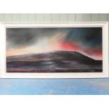 A large modern acrylic on canvas, hillside at dusk beneath moody skies, signed MAL'13 lower right