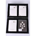 2008 United Kingdom coinage emblems of Britain silver proof coin collection. seven coins, one pound,