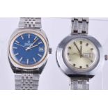 A Bulova Accutron 'tuning fork' gentleman's stainless steel wristwatch, with blue dial and on