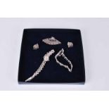 A small group of Maily silver and Marcasite Jewellery including clip earings, fan brooch, bracelet